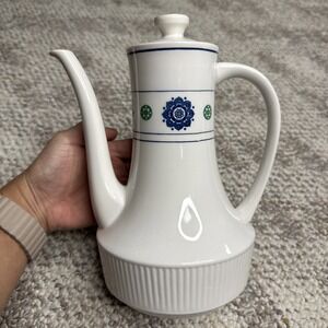 AMCREST‎ Potomac Teapot Tea Pot Ironstone White Blue MCM Japan Vintage #025
